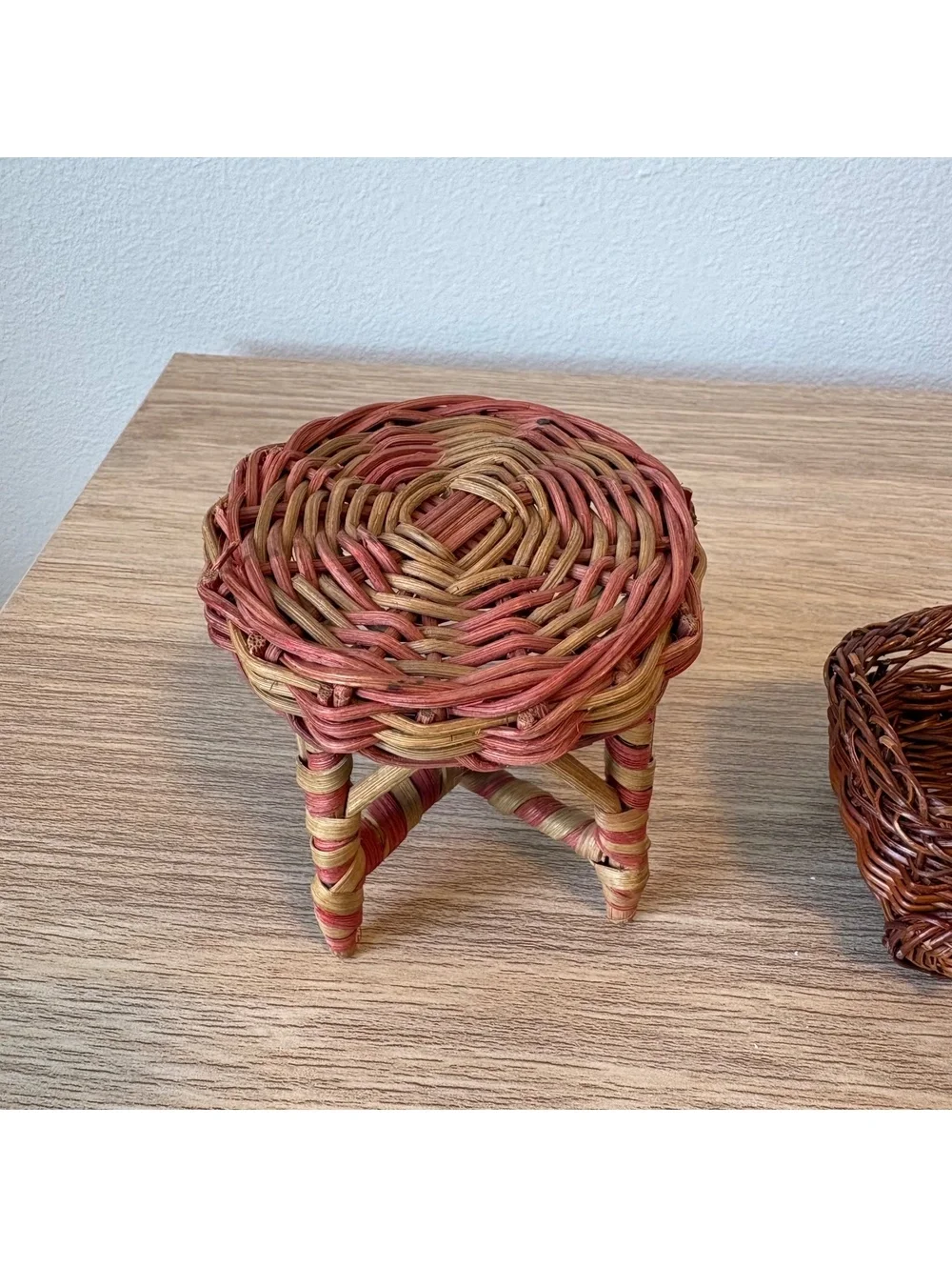 Vintage Muffy Vanderbear Rattan Table and Cart, Dollhouse Furniture, 1990s